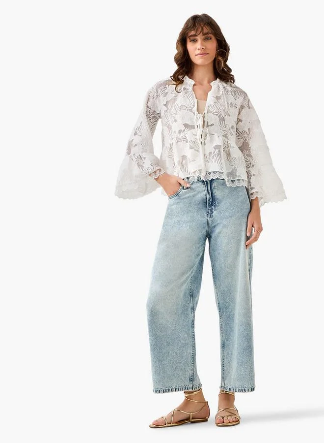 Iconic Iconic Relaxed Fit Coverup Top with Scalloped Hem